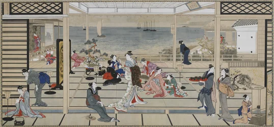 江戸時代の相模銅像での月光の歓喜（18世紀〜19世紀初頭）（紙にインクと色）